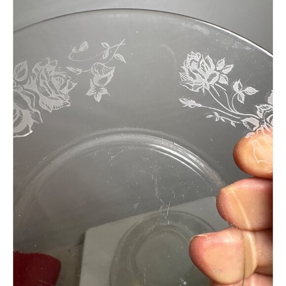 8 Vtg Clear Glass Plates 6" With Floral Rose Etched Design Bread Dessert Saucer - Picture 15 of 16